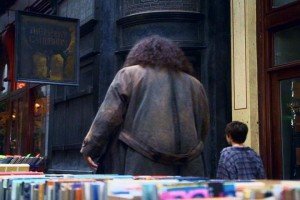 Hagrid and Harry outside Leaky Cauldron 